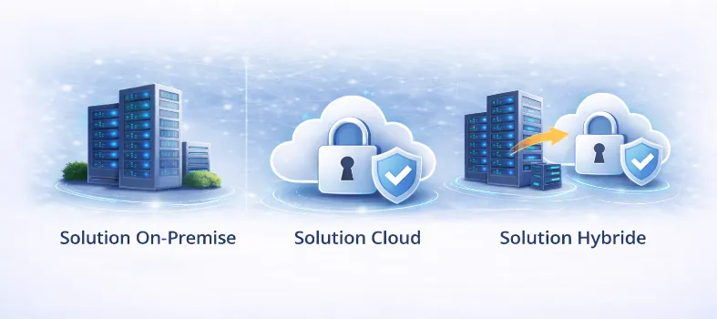 Illustration d’une solution de sauvegarde mêlant serveurs locaux, cloud et architecture hybride