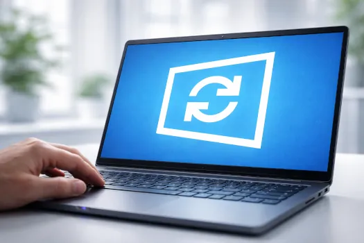 Image réaliste d’un ordinateur affichant une mise à jour système pour illustrer la maintenance préventive